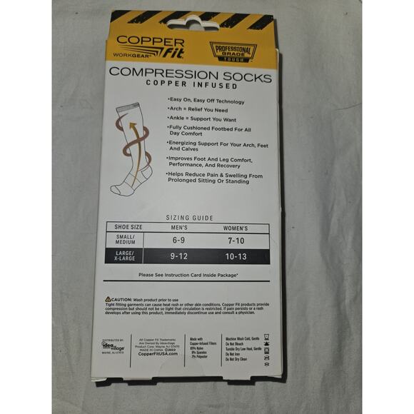 Copper Fit Work Gear Compression Socks S/M Mens size 6-9 Womens 7-10 - Picture 2 of 4